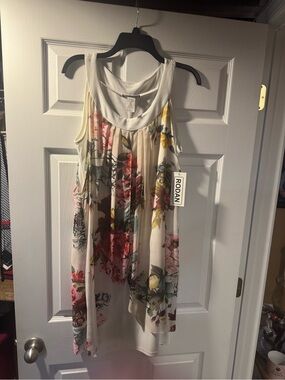 Rodan Cream Floral Pleated Tank Dress